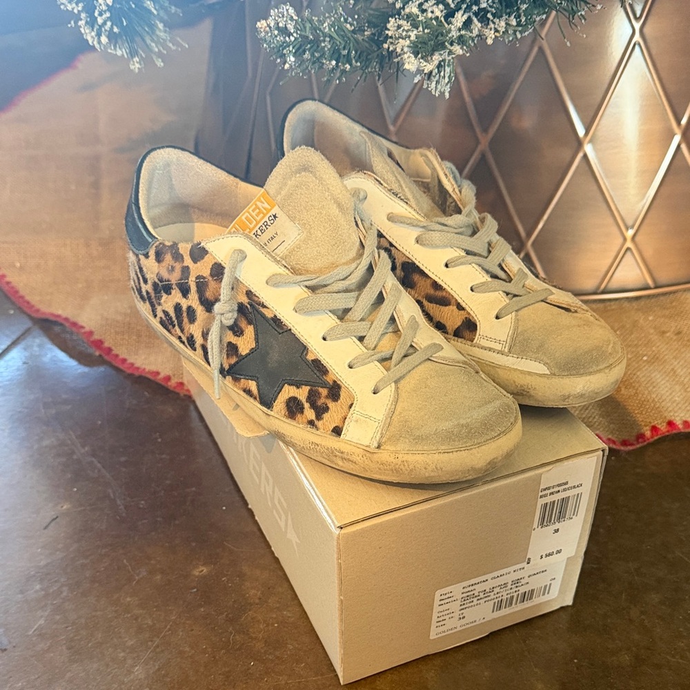 Golden Goose Leopard Print Sneakers with Black Star